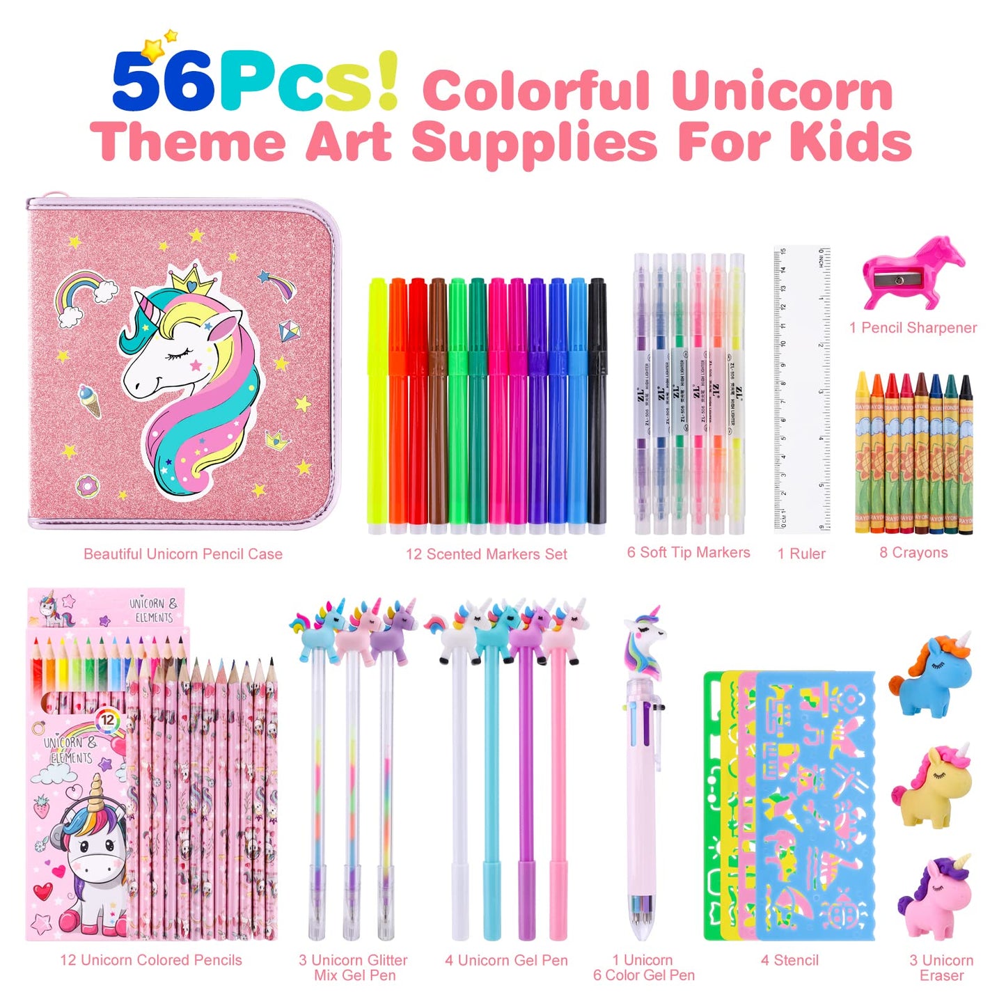 MAIGOZON 53-Piece Fruit Scented Markers Set with Unicorn Case – Kids Art Supplies for Ages 4-8