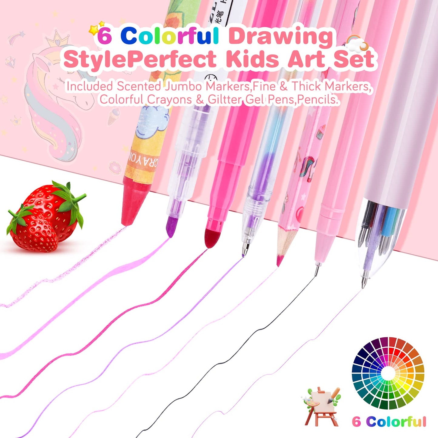 MAIGOZON 53-Piece Fruit Scented Markers Set with Unicorn Case – Kids Art Supplies for Ages 4-8