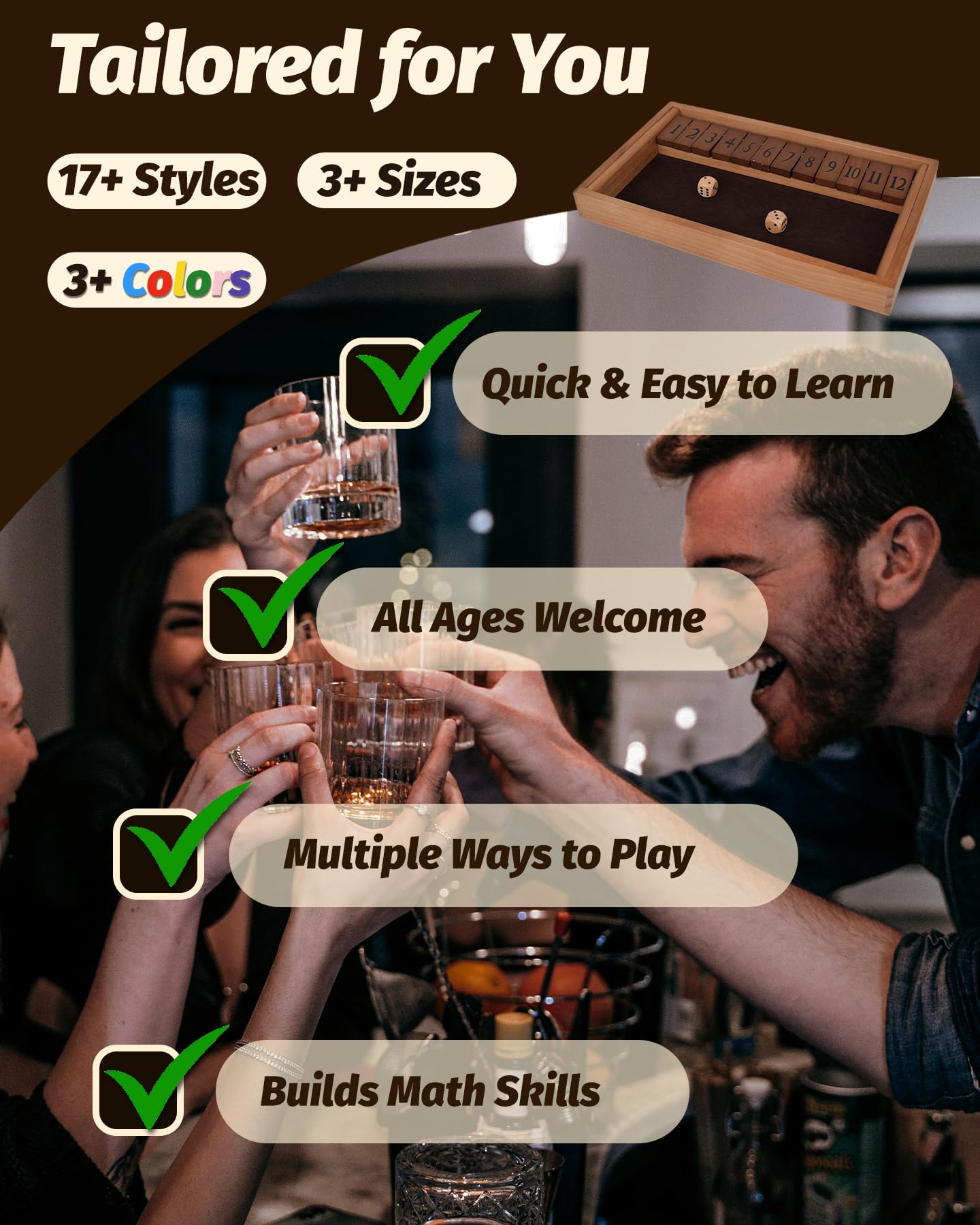 Maiji Planet 12-Inch Upgraded Shut The Box Game – Family Math Dice Board for Home, Classroom, Travel | 2-4 Players