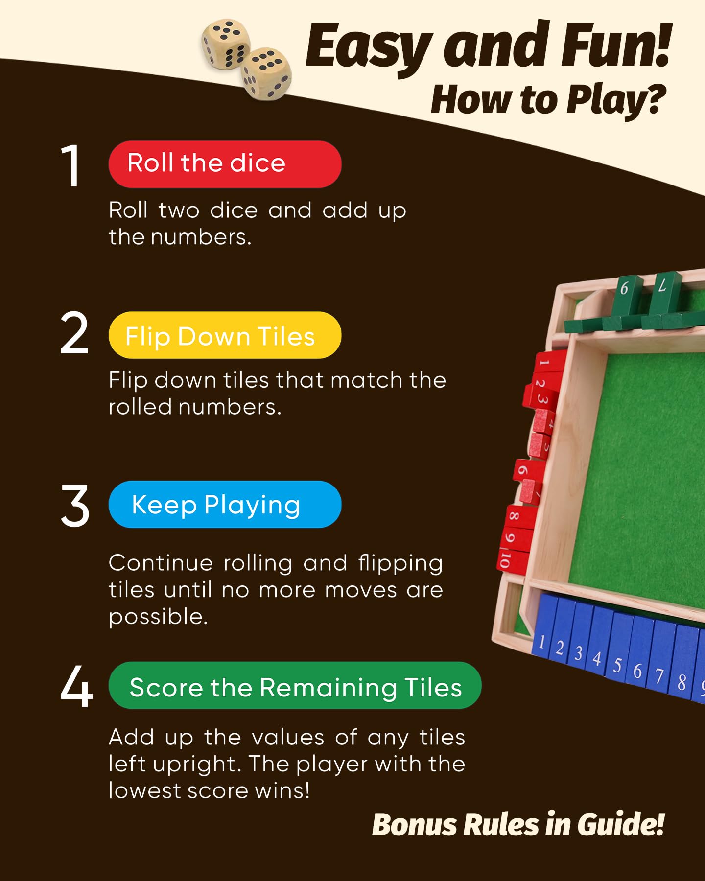 Maiji Planet 12-Inch Upgraded Shut The Box Game – Family Math Dice Board for Home, Classroom, Travel | 2-4 Players