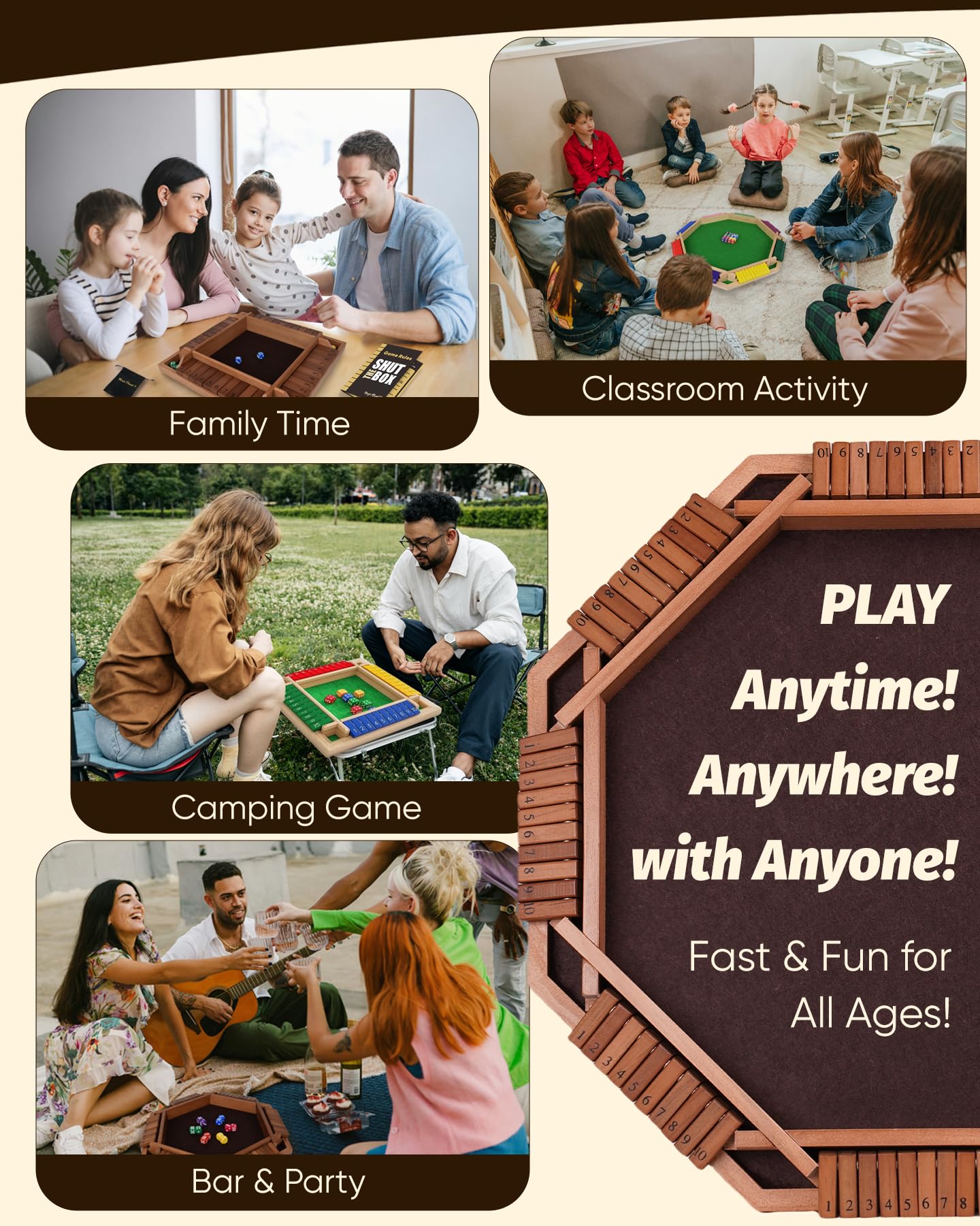 Maiji Planet 12-Inch Upgraded Shut The Box Game – Family Math Dice Board for Home, Classroom, Travel | 2-4 Players