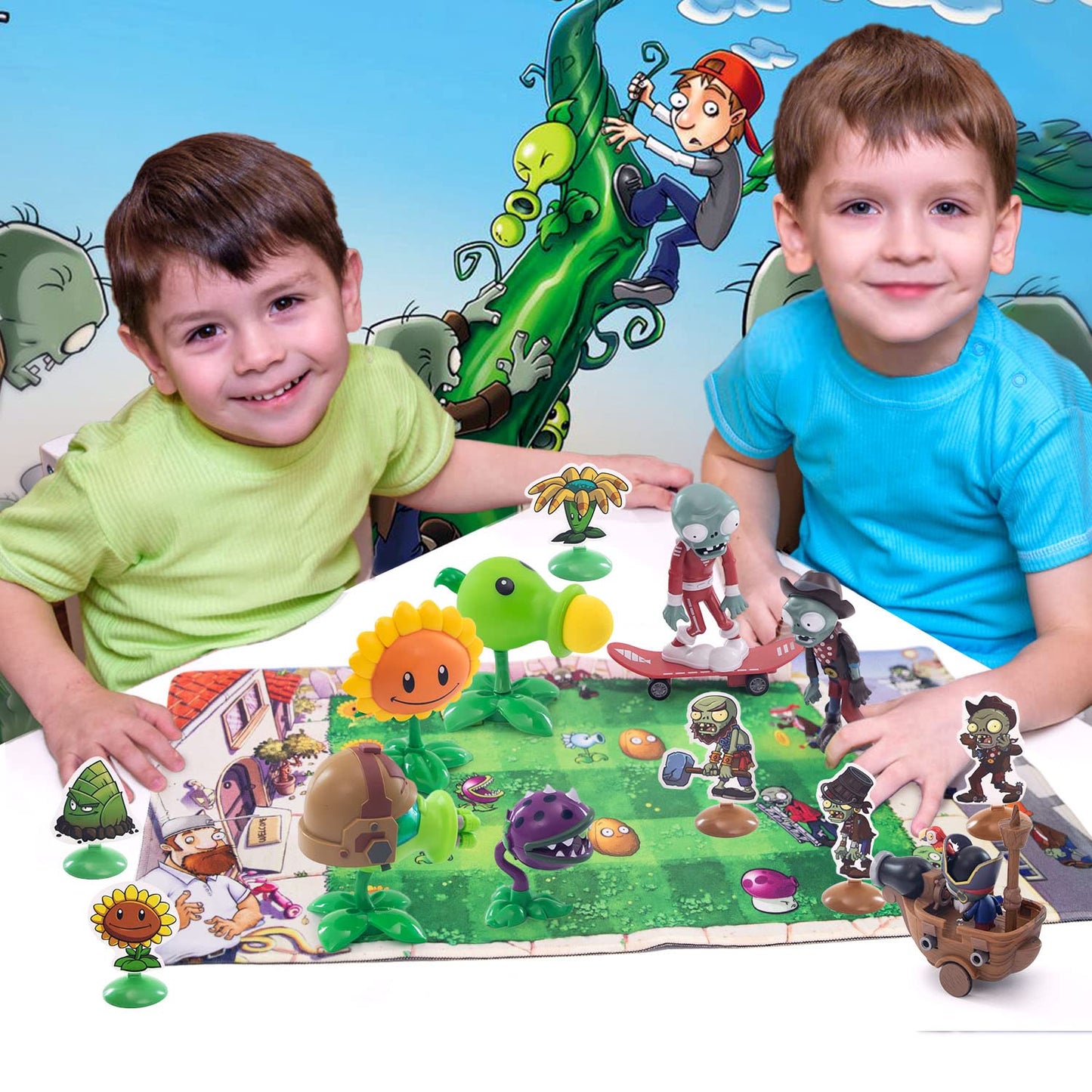 Maikerry PVZ 7pcs Figurines Set with Battlefield Map – PVC Plants Toys for Kids