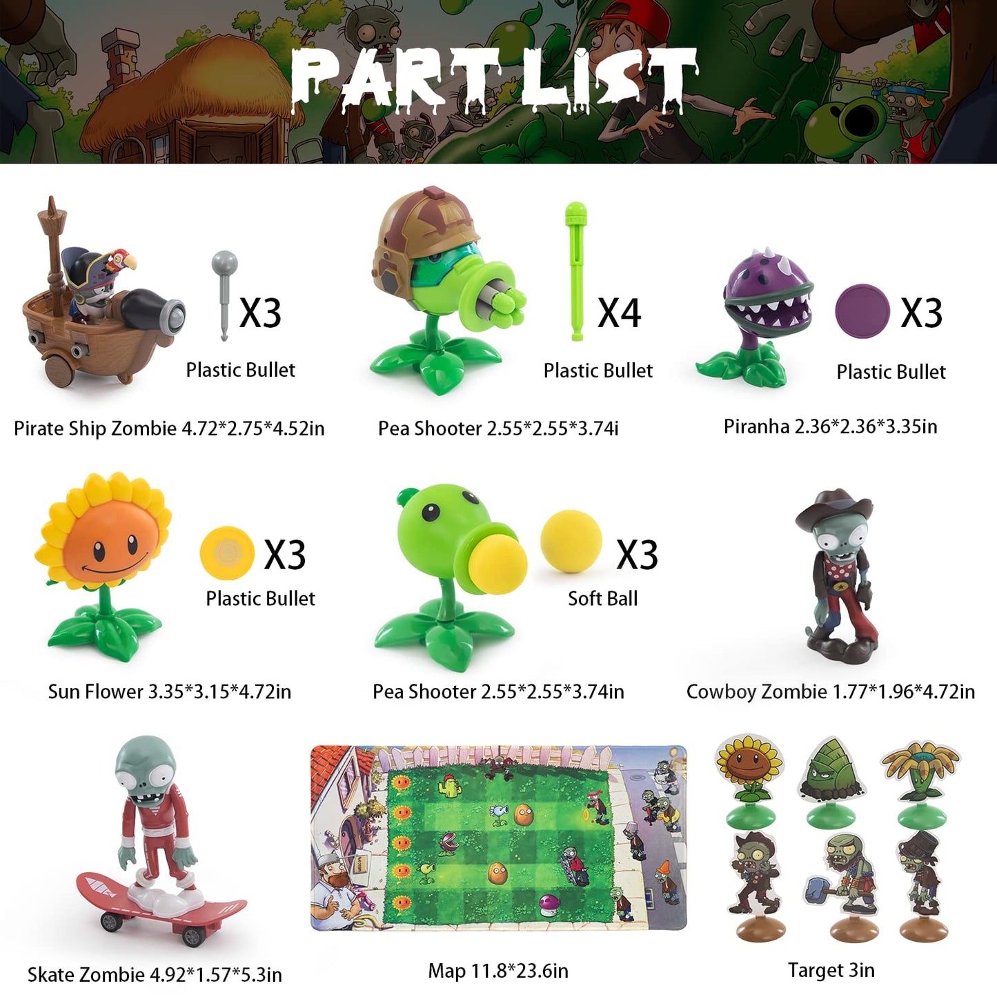 Maikerry PVZ 7pcs Figurines Set with Battlefield Map – PVC Plants Toys for Kids