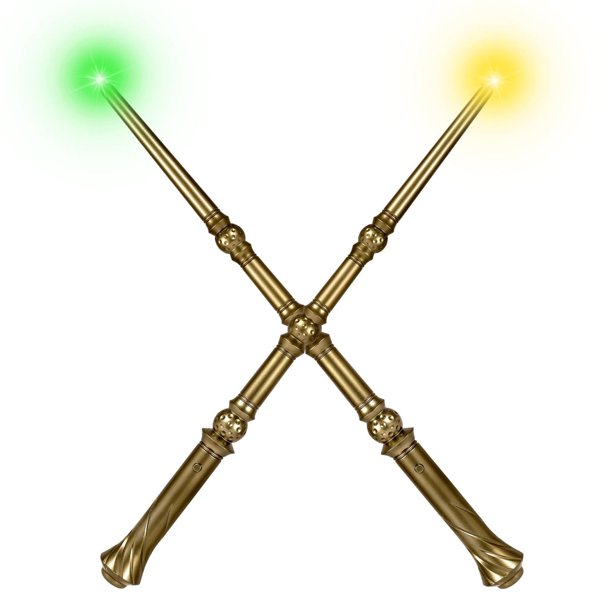 Maikoi Light Up Magic Wizard Wand – 2-Pack, 4 Color Lights & Sounds, Auto-Timer | Golden