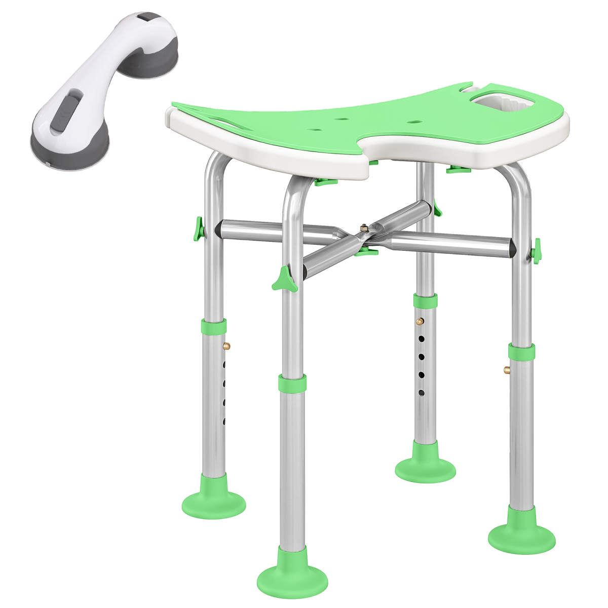 HOMCOM Aluminium Shower Stool for Elderly Disabled Non-Slip Bath Stool Green