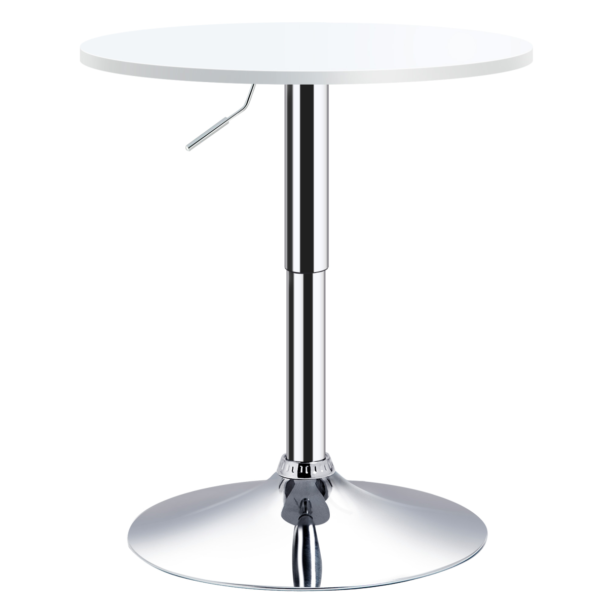 60cm Adjustable Height Round Bar Table w/ Swivel Top Metal Frame White