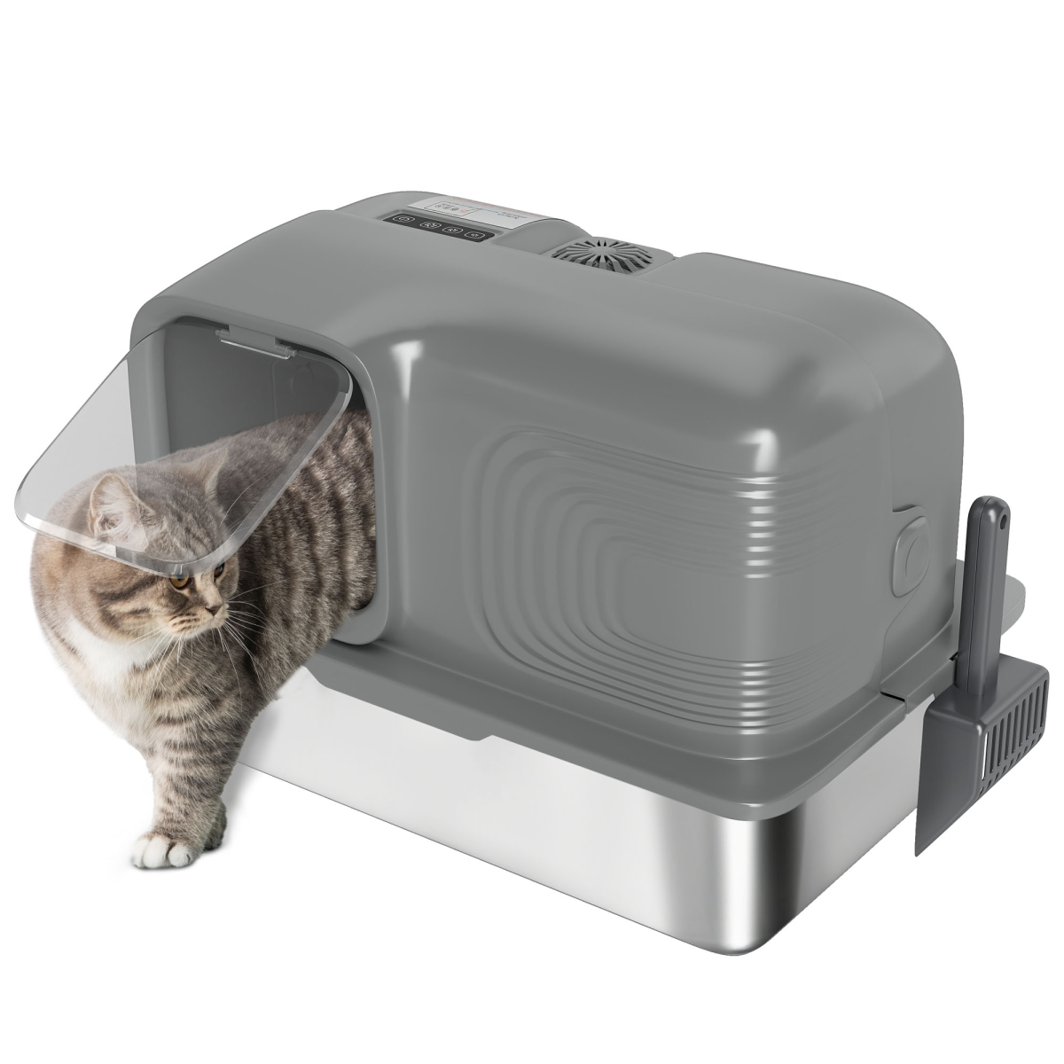 PawHut 65L XL Stainless Steel Litter Tray with Plasma Deodoriser System