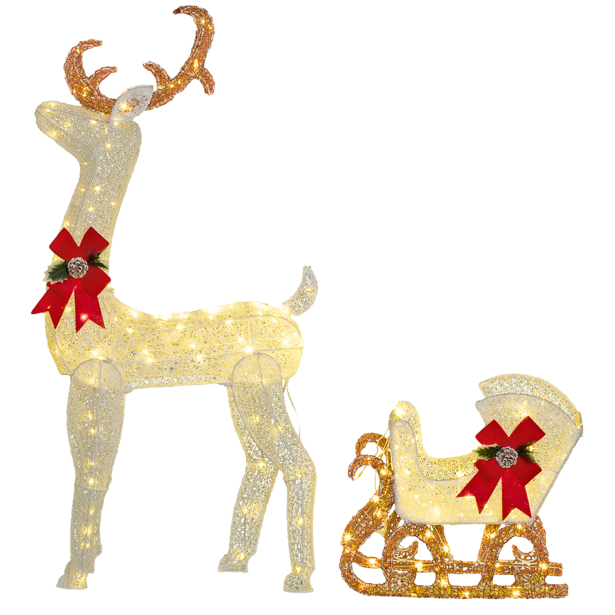 Outsunny Light Up Reindeer & Sleigh Christmas Decoration w/ 170 LED Lights