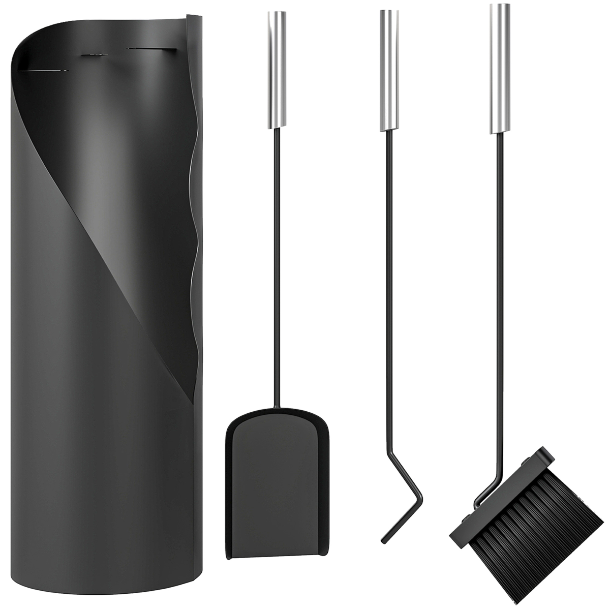 Outsunny 4 PCS Fireplace Companion Set, Metal Fireside Companion Set, Black