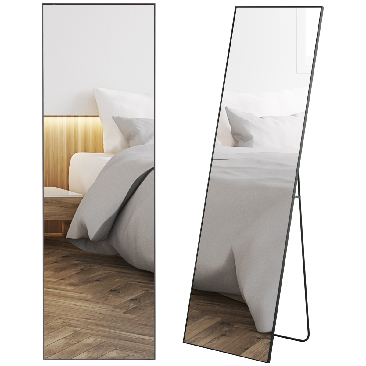 HOMCOM Full Length Mirror Floor Standing Wall-Mounted, Dressing Mirror Black