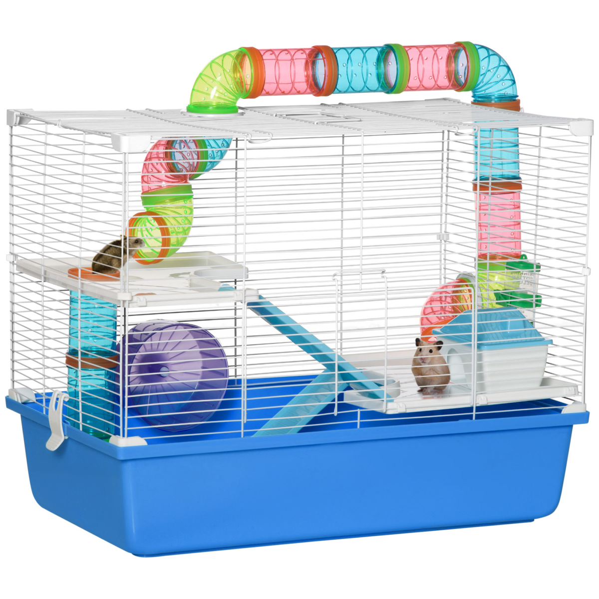 Hamster Cage Rodents House w/ Tubes Exercise Wheel, Water Bottle -  Blue