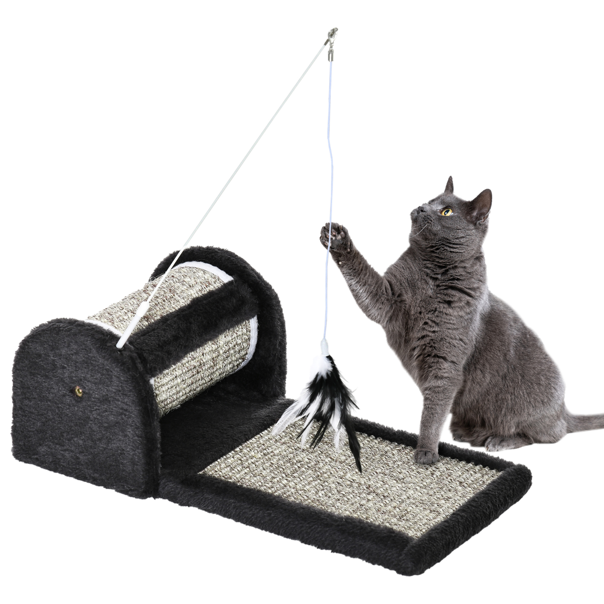 Cat Scratcher Sisal Scratching Pad Mat Board Kitten Toy w/ Roller Feather Teaser