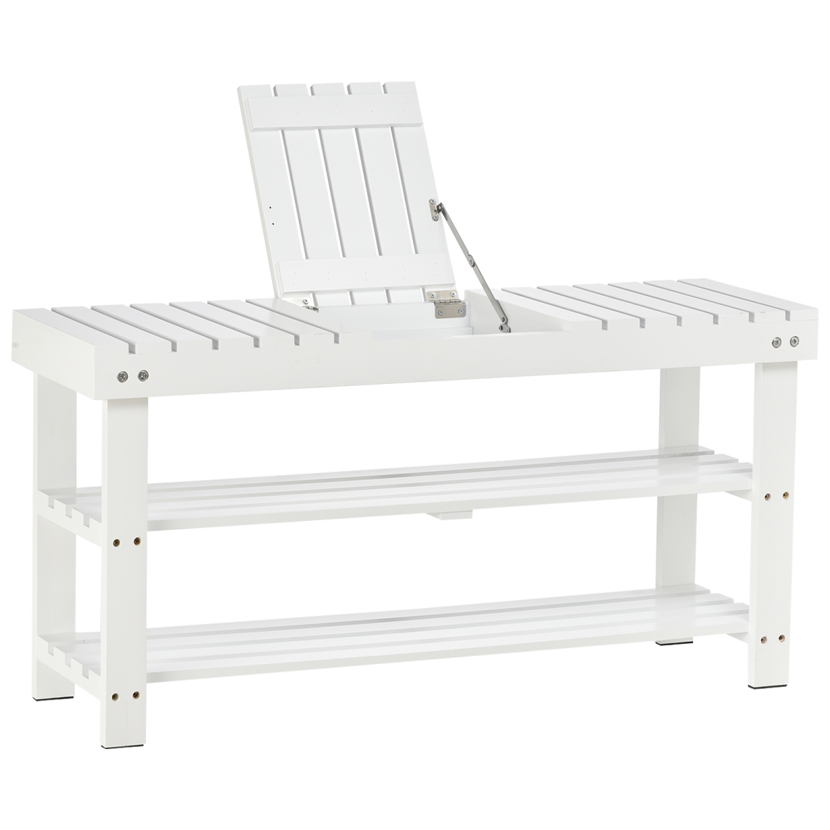 3-Tier Open Shoe Rack Hidden Storage Wood Frame Wide Shelves White