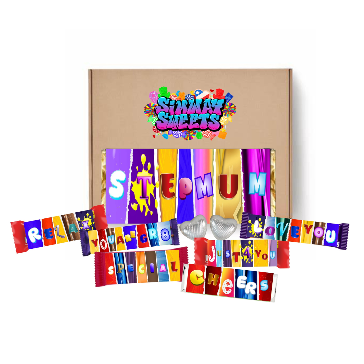 Mothers Day Gift Box With Fun Chocolate Bar Wrappers - Step Mum
