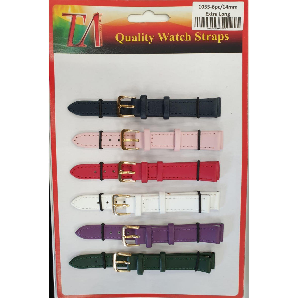 Leather Extra Long Watch Straps Pk6 Assorted colours 1055C.14mm