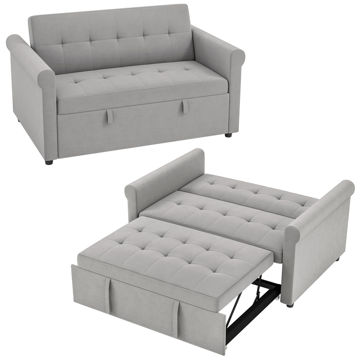 HOMCOM Convertible Pull Out Sleeper Sofa Bed Settee for Living Room, Grey
