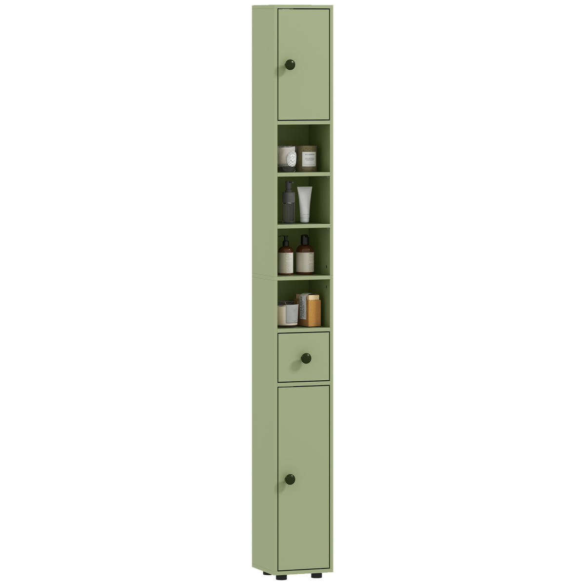 kleankin Slim Bathroom Cabinet, Toilet Roll Storage w/ Open Shelves, Green