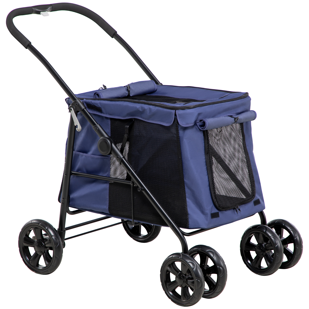 PawHut One-click Foldable Pet Stroller w/ Mesh Windows, for Small Pets - Blue