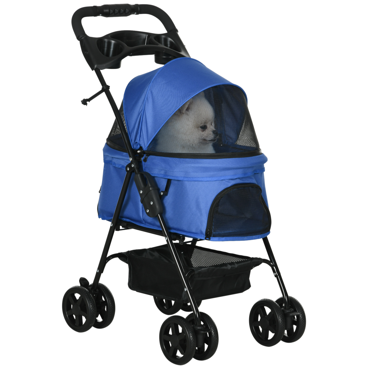 Pet Stroller  Foldable Travel Carriage with Brake Basket Adjustable Canopy