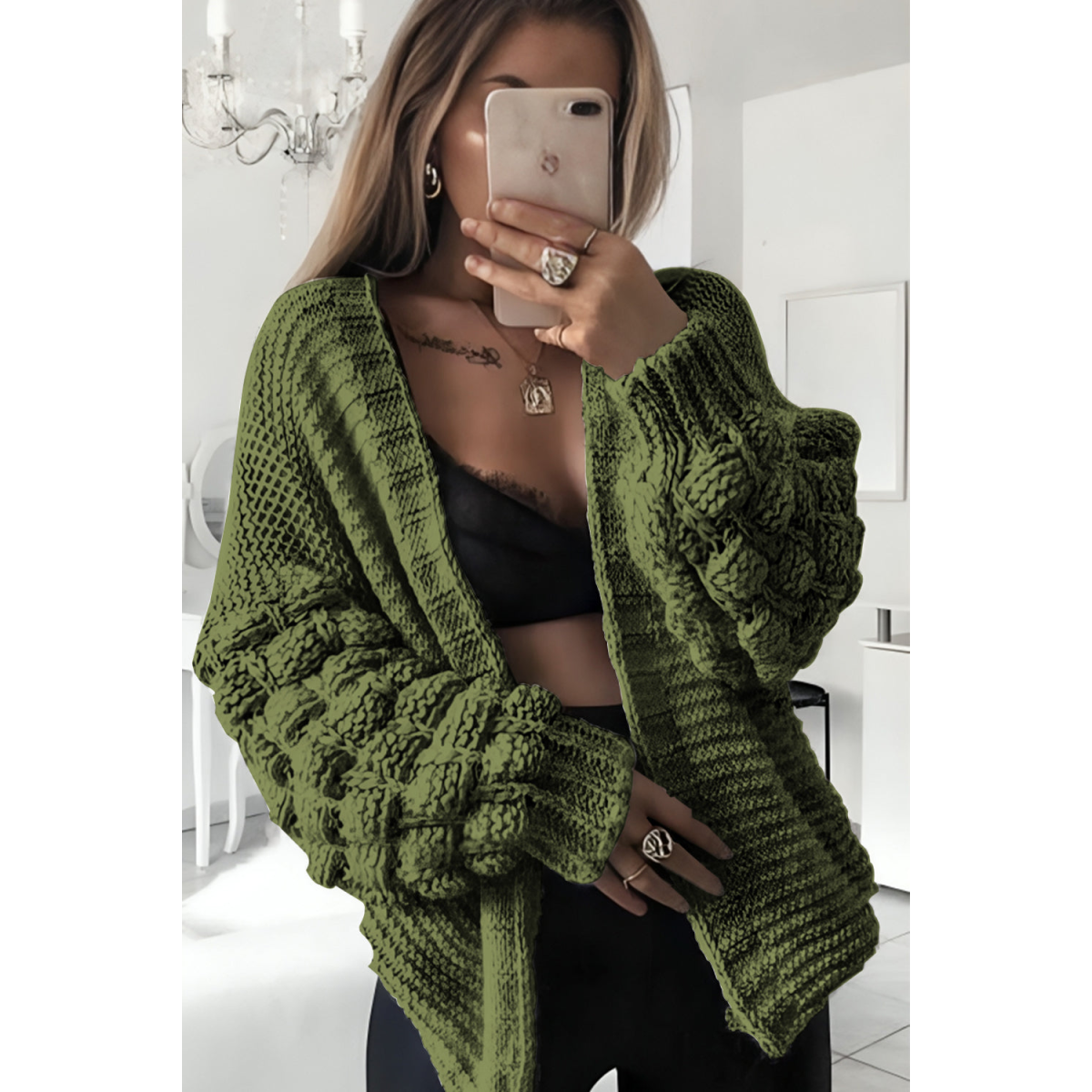 Bubble Sleeves Stylish Knitted Cardigan