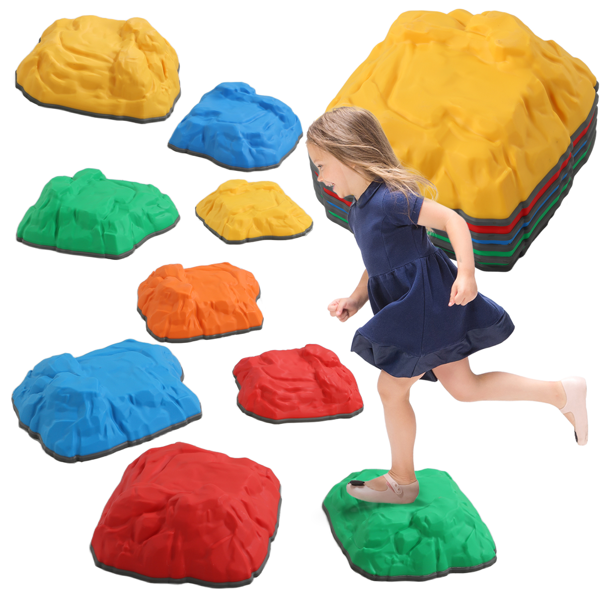 AIYAPLAY Balance Stepping Stones for Kids, 9 PCS River Stones Non-slip Bottom