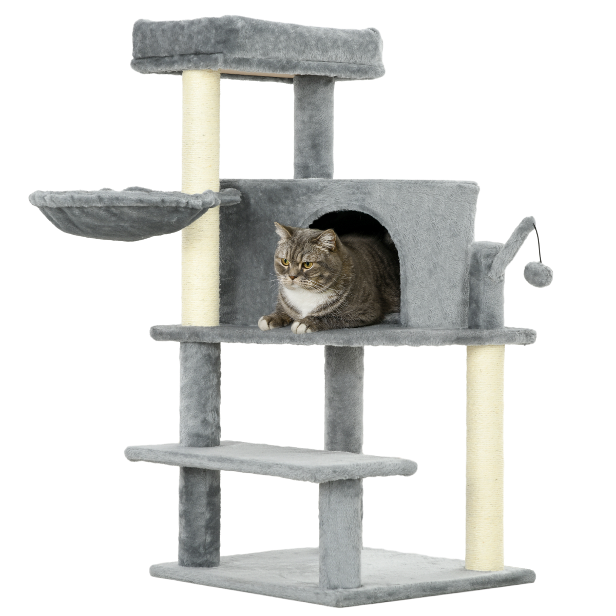 PawHut Cat Tree Tower Climbing  Activity Centre with Sisal Scratching Post Grey