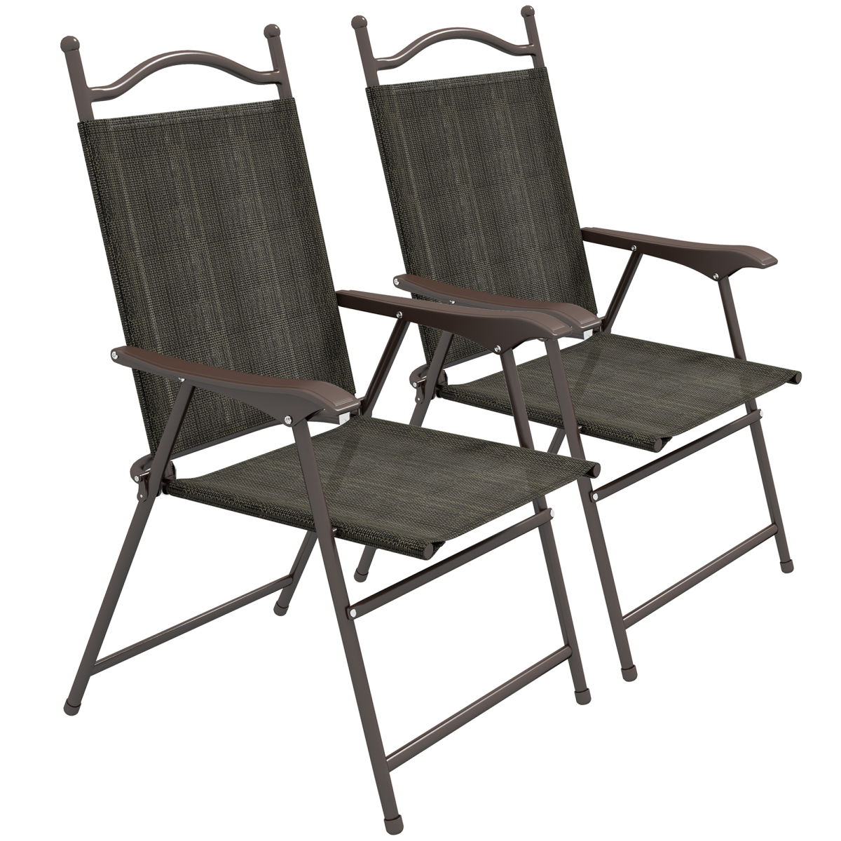 Outsunny Folding Chairs Set with Armrest Breathable Mesh Fabric Seat Dark Brown