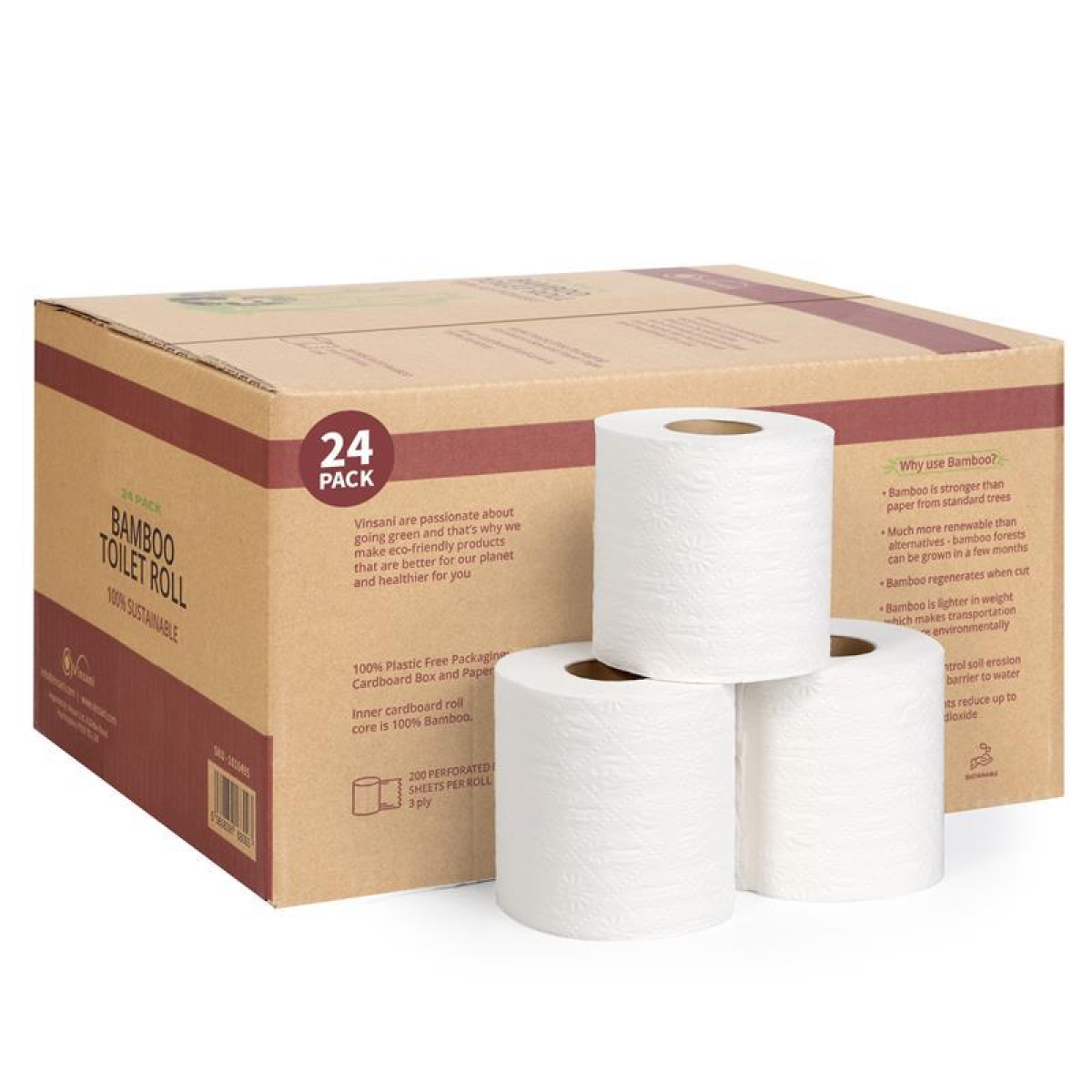 VINSANI BAMBOO TOILET ROLL 24 PACK 1010495