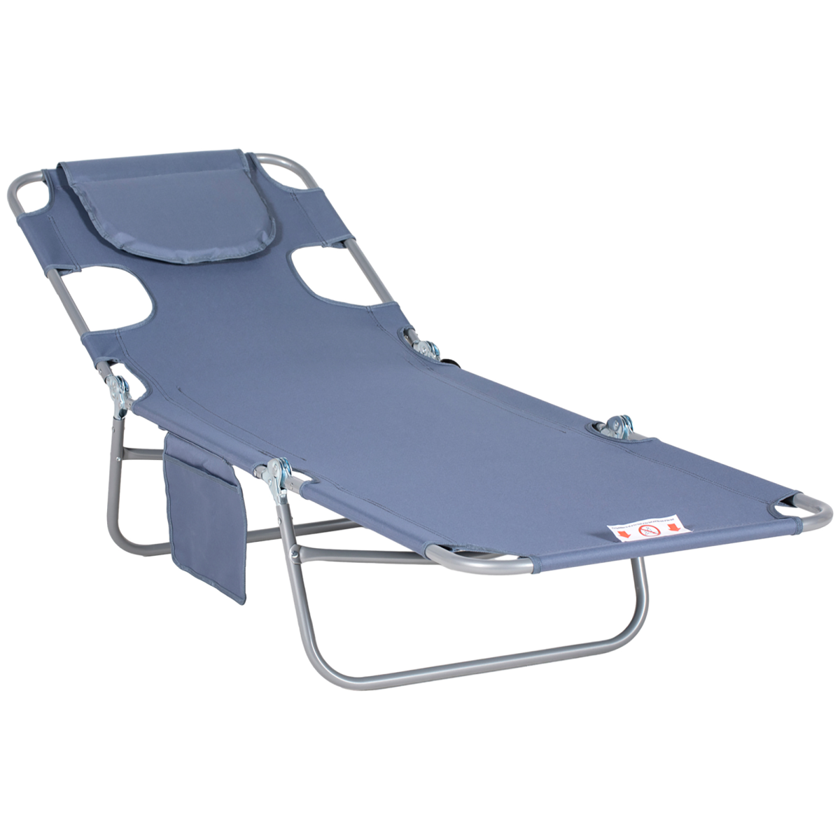 Outsunny Beach Chaise Lounge Portable Adjustable Backrest with Face Cavity Grey