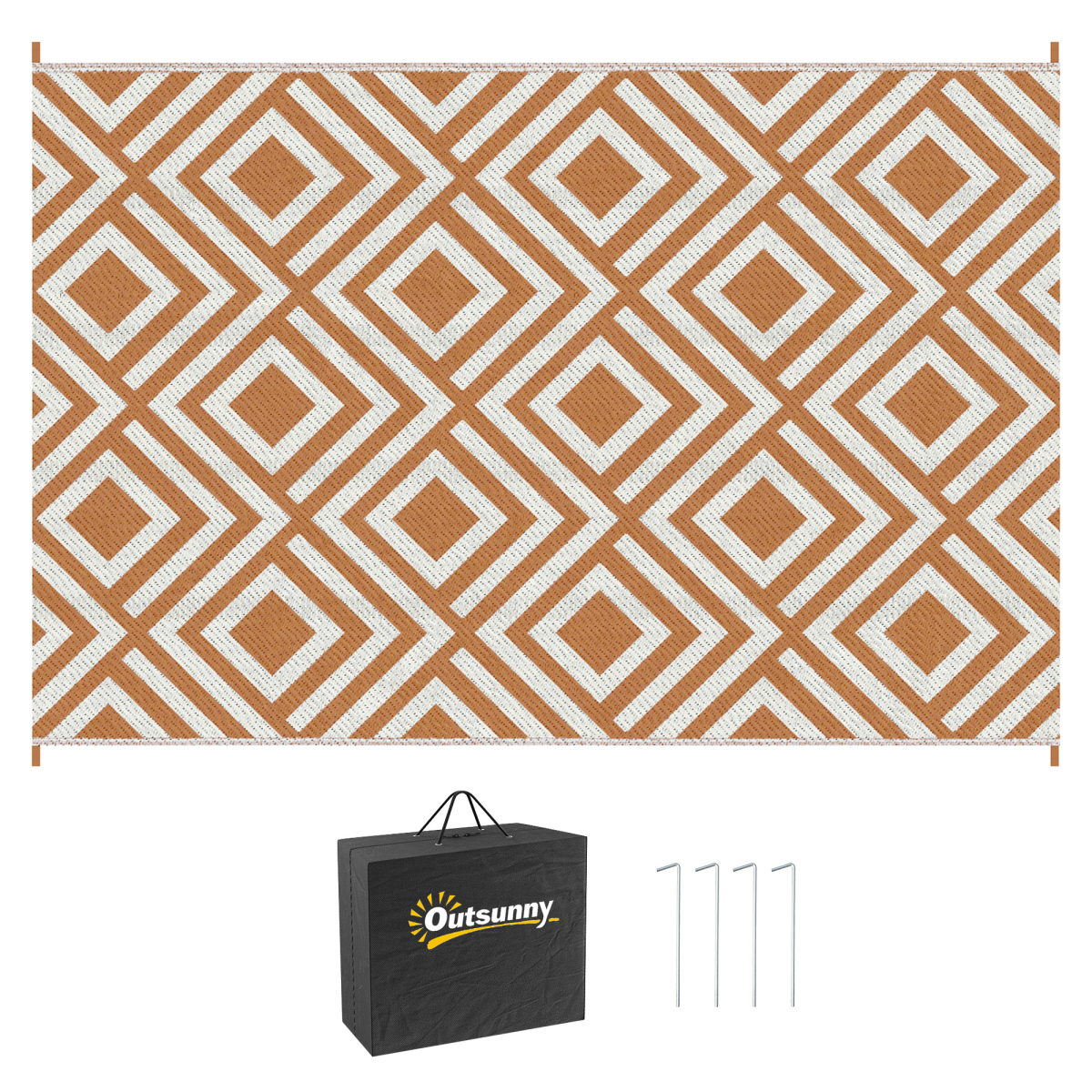 Reversible Outdoor Rug W/ Carry Bag for RV Camping Beach, 182 x 274 cm, Brown