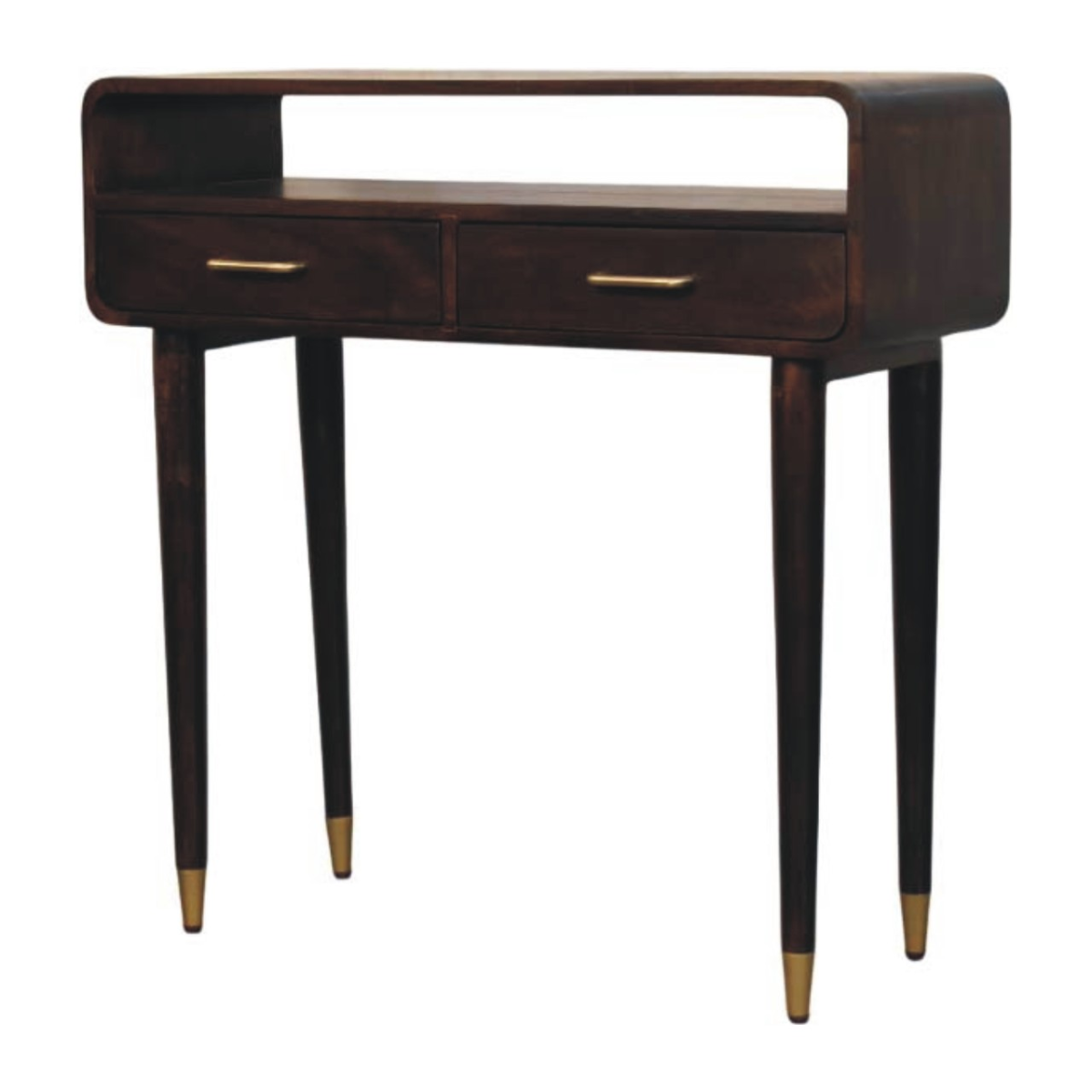 Artisan Furniture Solid Wood Apollo Loop Console Desk, 2 Drawers, 1 Open Slot, Dark Brown