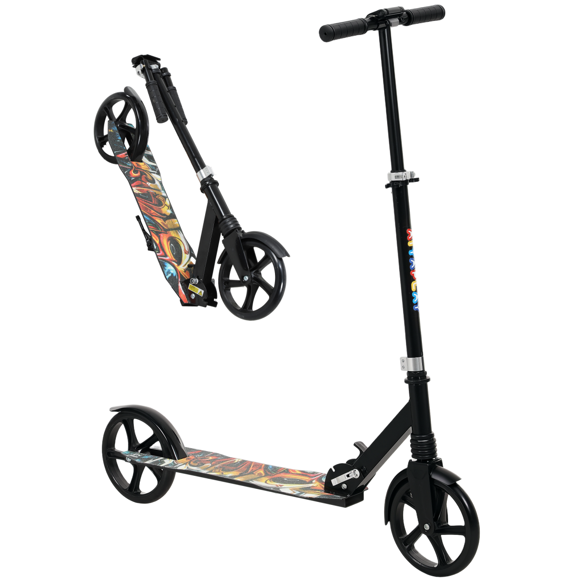 AIYAPLAY Kids Scooter, Foldable Kick Scooter w/ Adjustable Handlebar, Black