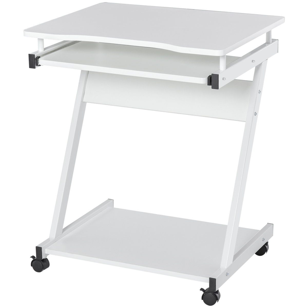 Computer Desk with 4 Moving Wheels Sliding Keyboard Tray White