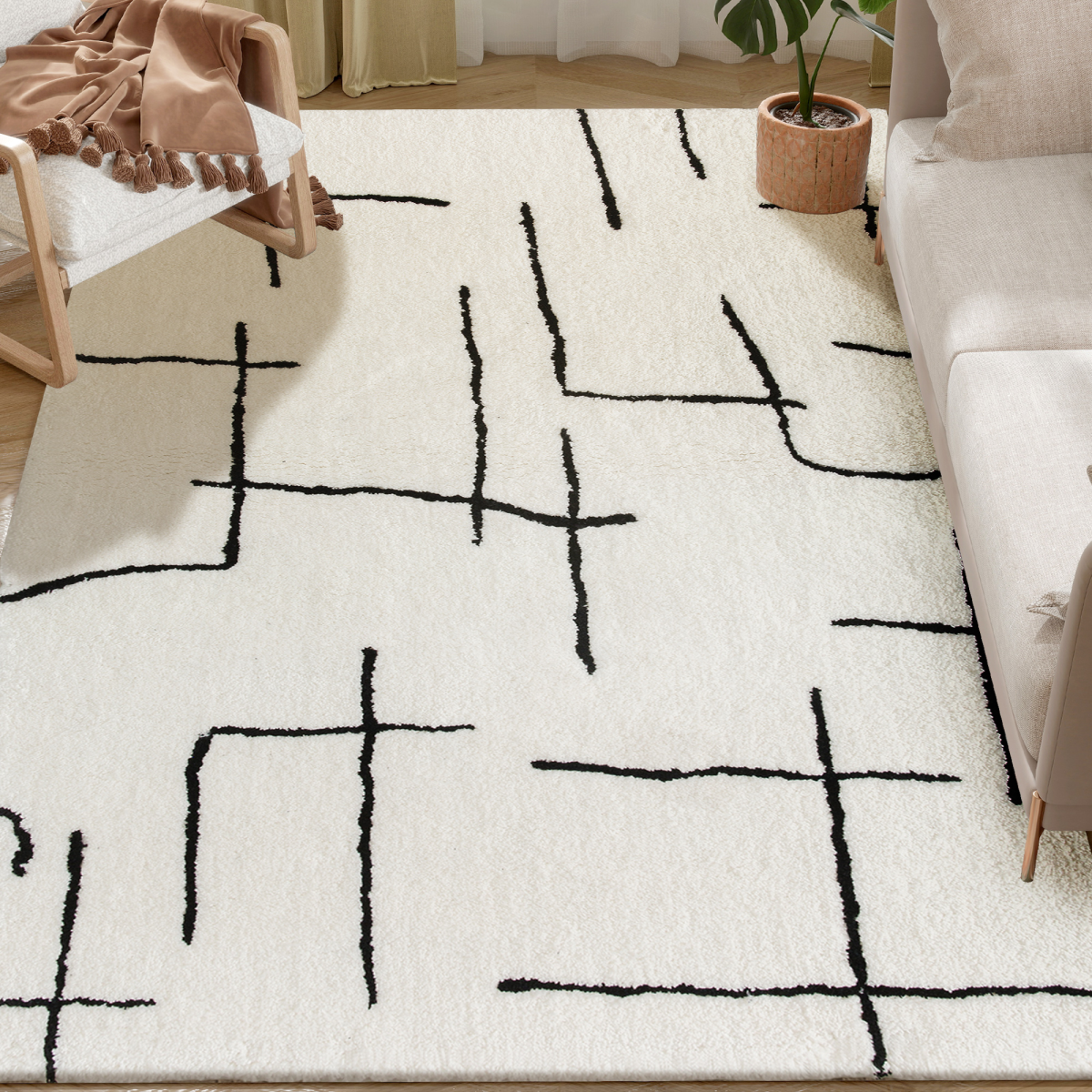 HOMCOM High Pile Modern Shaggy Rug, Soft Floor Carpet 120 x 170 cm, Cream
