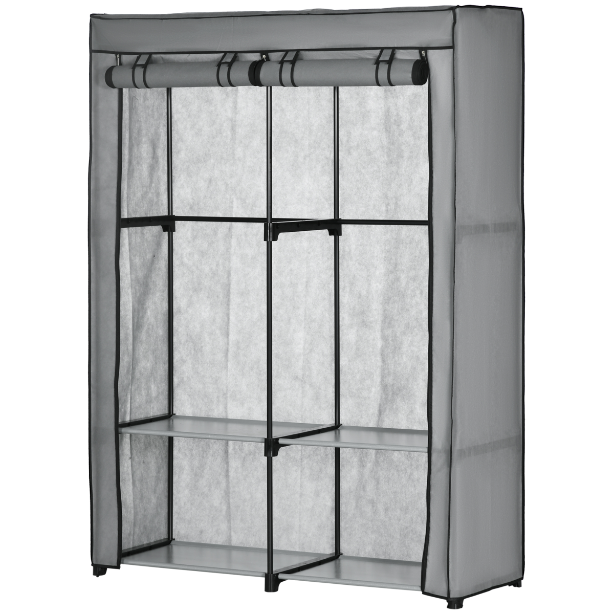 Fabric Wardrobe Portable Fabric Cabinet W/ 4 Shelves 2 Hanging Rails Light Grey