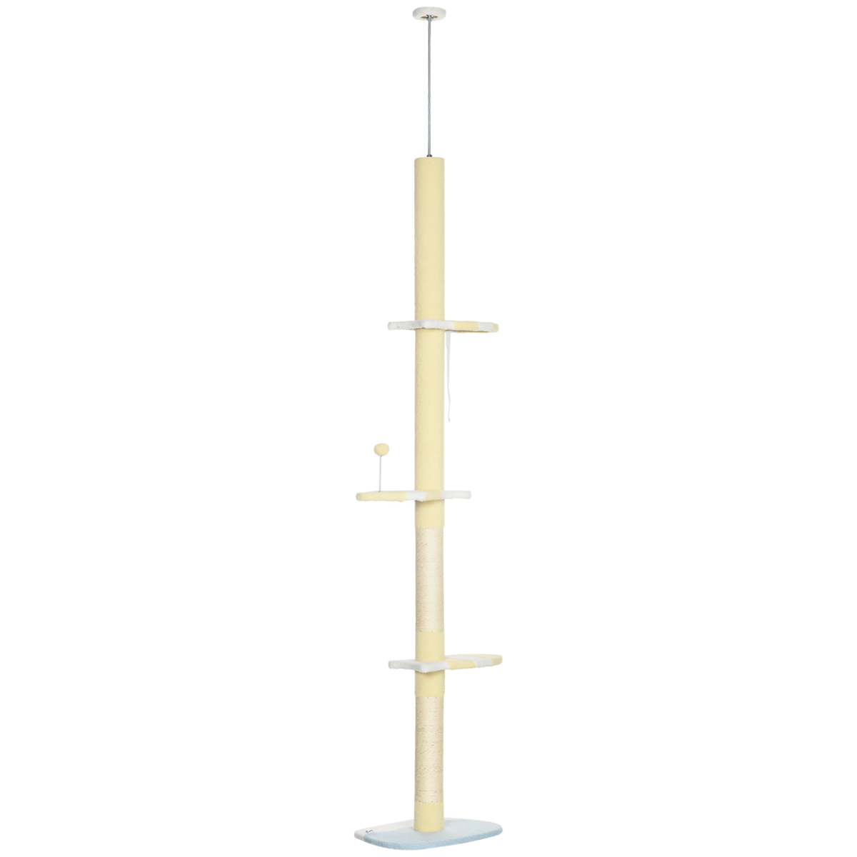 260cm Height Adjustable Floor-To-Ceiling Cat Tree w/ Anti-Slip Kit - Yellow