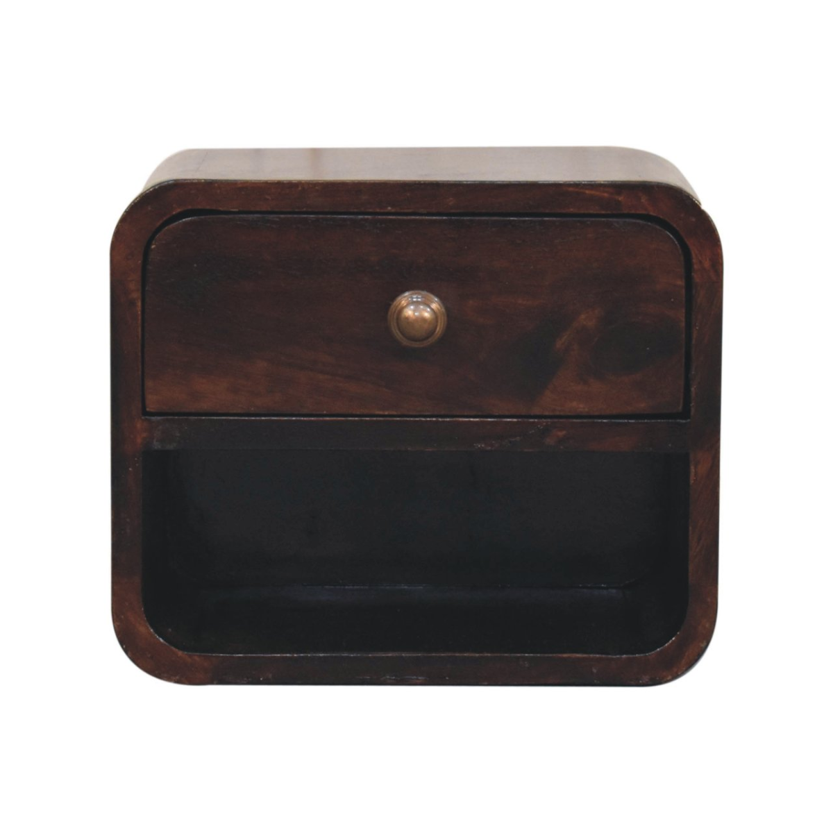 Artisan Furniture Solid Wood Mini Curved California Walnut Wall Mounted Bedside with Open Slot