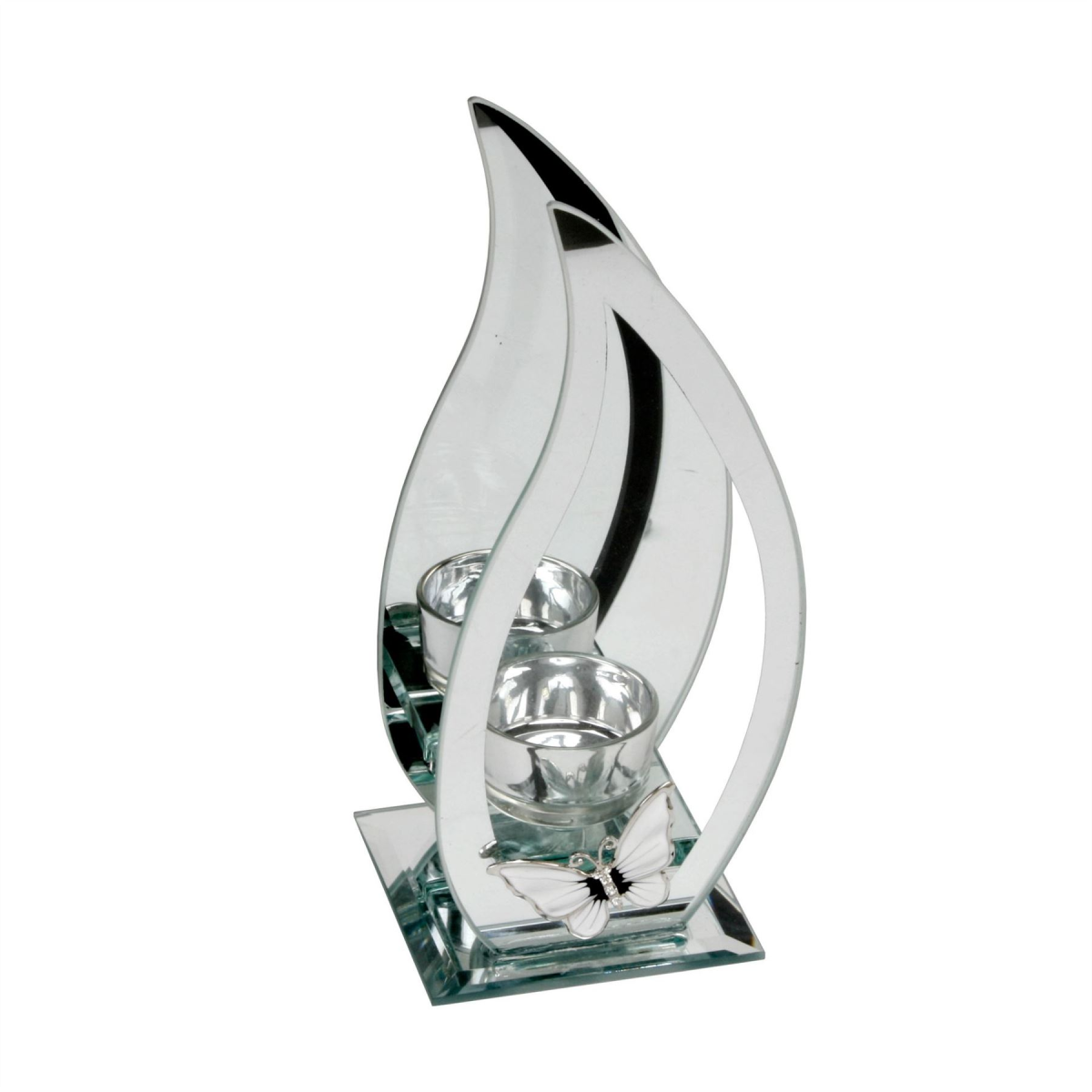 Hestia Glass/Mirror Flame Shape Single Tea Light Holder