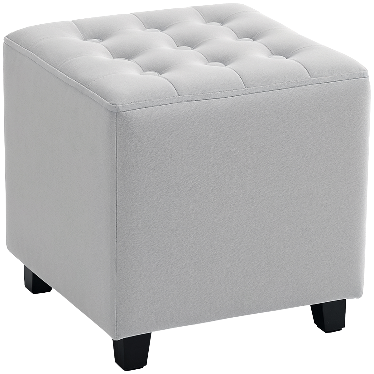 HOMCOM Square Footstool Small Ottoman w/ Wood Legs for Bedroom Light Grey