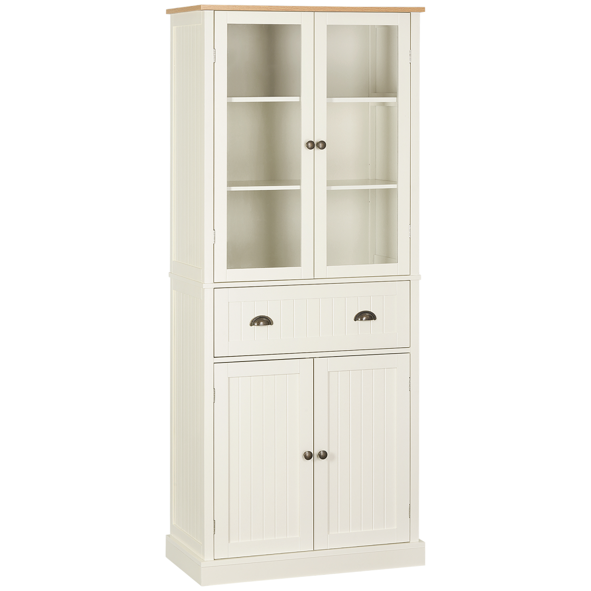 Kitchen Cupboard, 5-tier Storage Cabinet with Adjustable Shelves, Cream