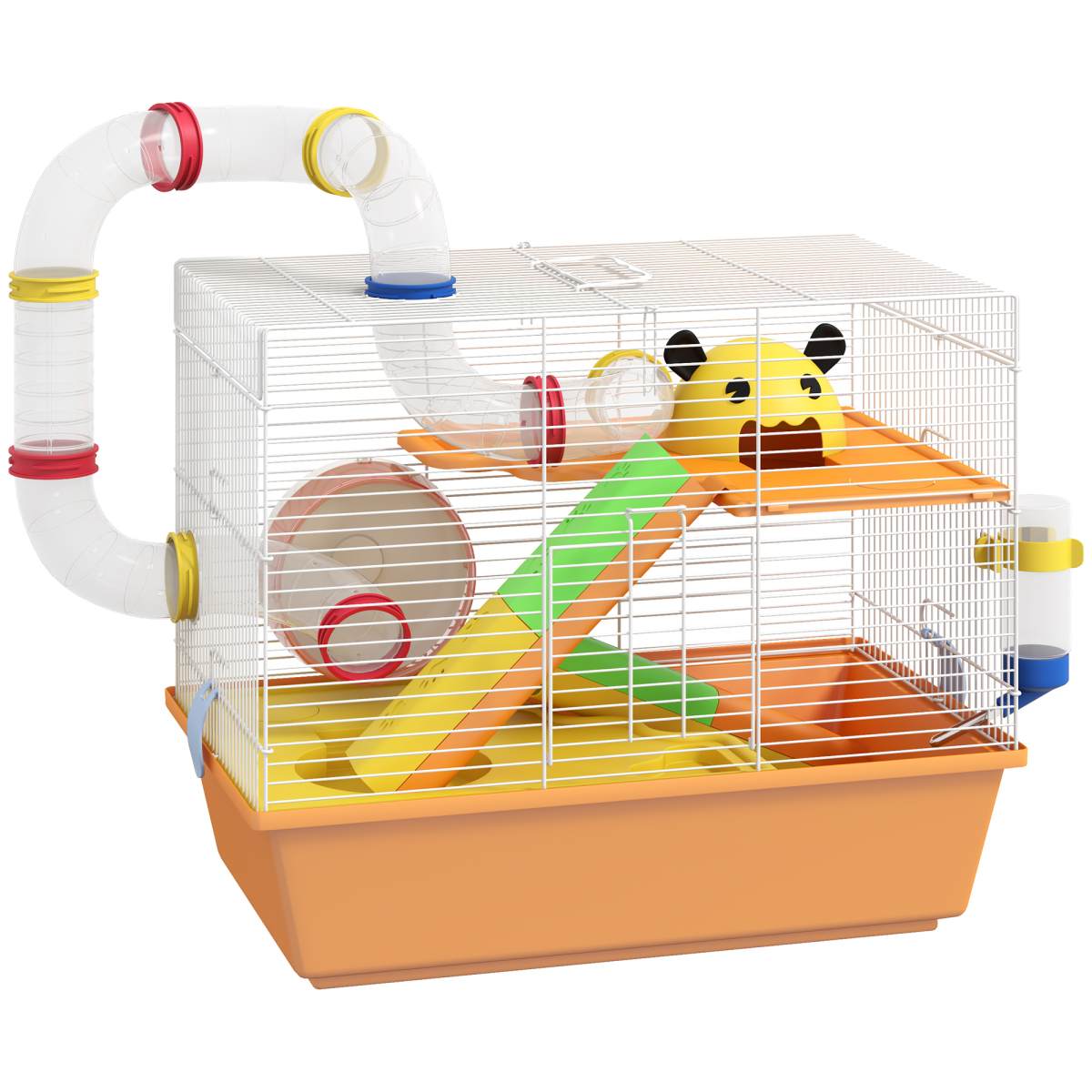 PawHut Hamster Cage, 3 Tiers Gerbil Cage for Dwarf Hamsters with Tubes, Ladder