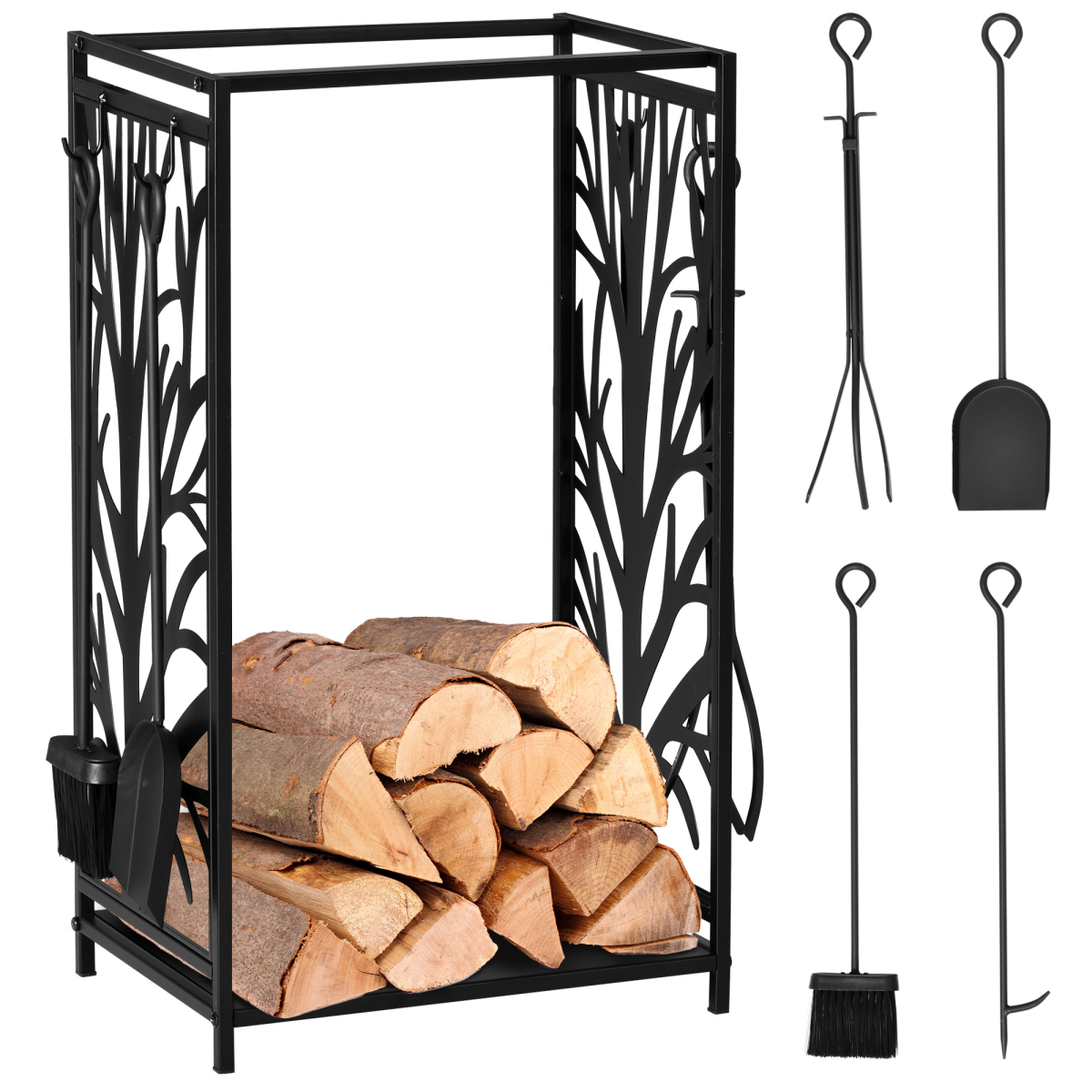 Heavy Duty Firewood Wood Log Rack Fireplace Wood Stacker Storage w/ 4 Tools
