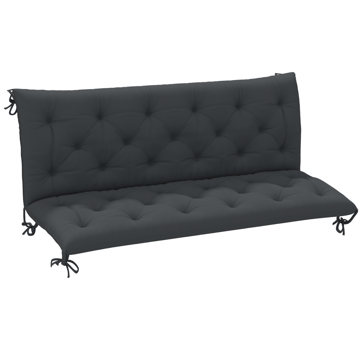 3 Seater Garden Bench Cushion Outdoor Seat Pad with Ties Black