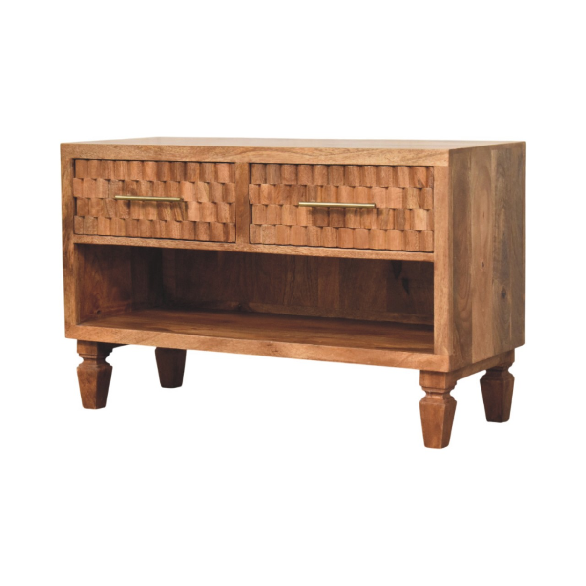 Artisan Furniture Solid Wood Arno Shoe Storage Unit in Golden Teak, 2 Drawers, 1 Shelf, Beige
