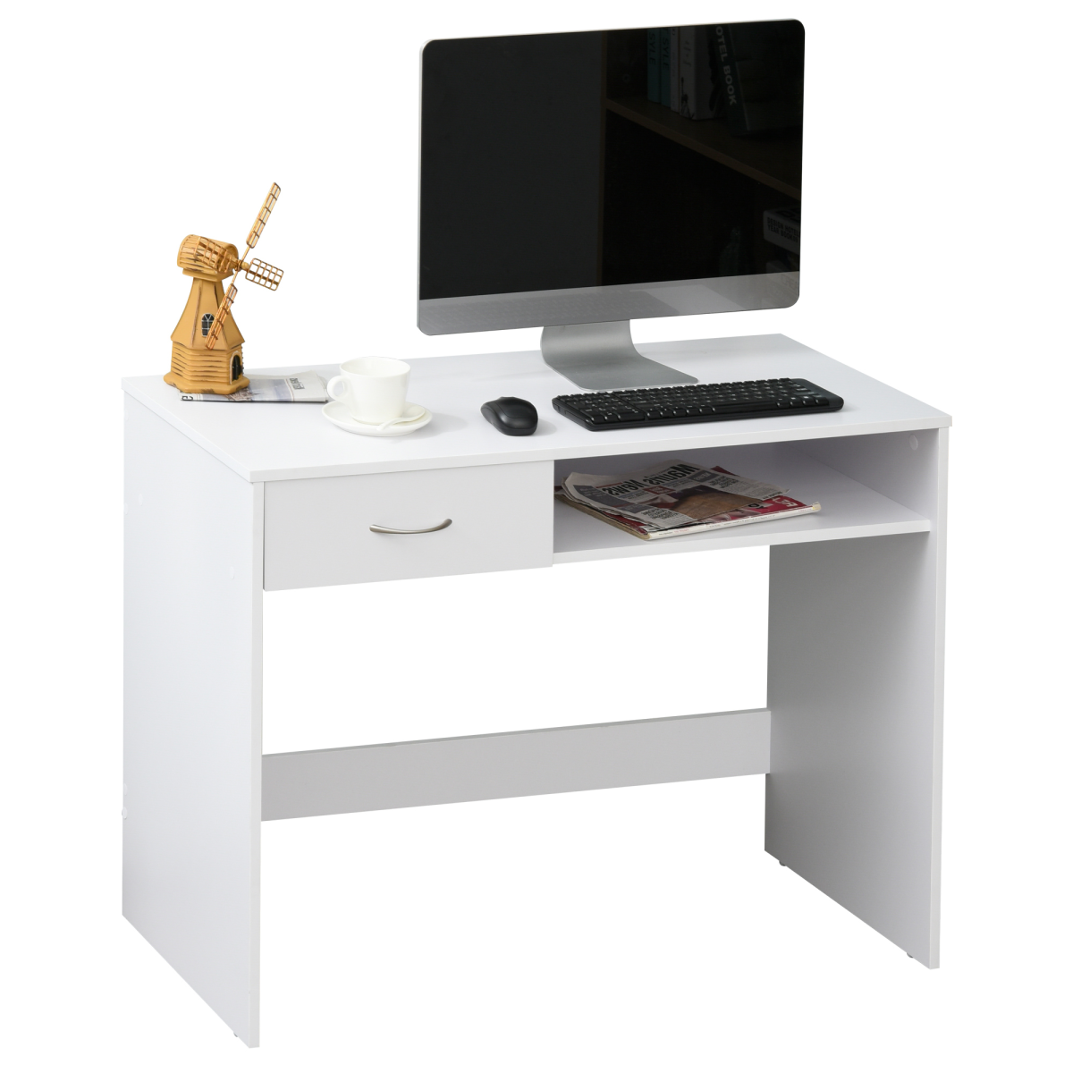 Modern Computer w/ Shelf Drawer Standing Writing Station White