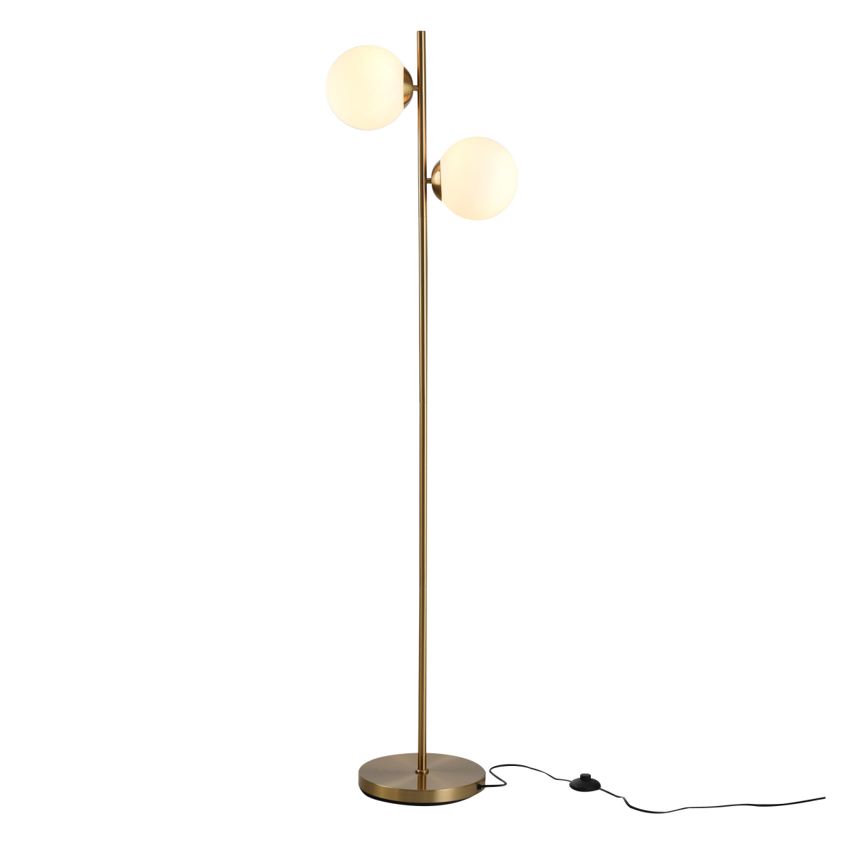 2 Glass Shade Floor Lamp Metal Pole Modern Decorative Floor Switch Gold HOMCOM
