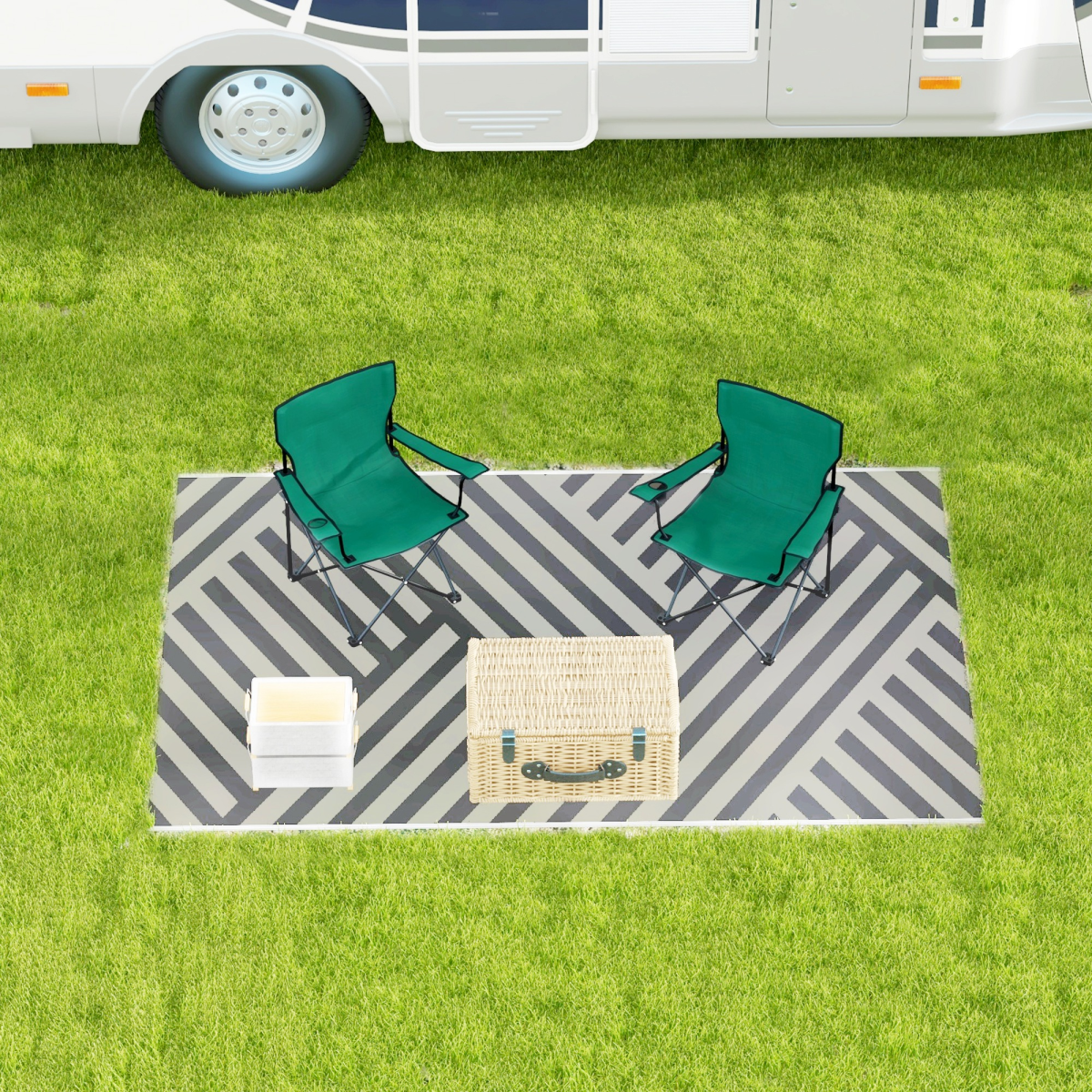 Outsunny Reversible Waterproof Outdoor Rug with Carry Bag, 182 x 274cm, Grey