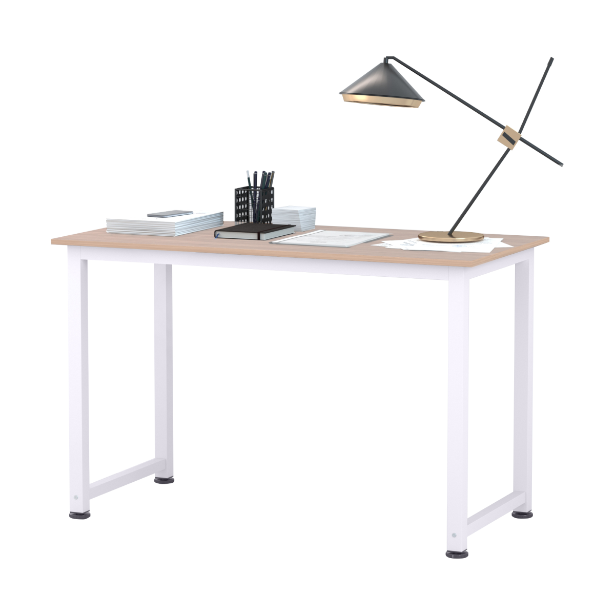 Computer Desk W/ White Metal Frame MDF, 120W x 60D x 76Hcm-Oak Grain Tone