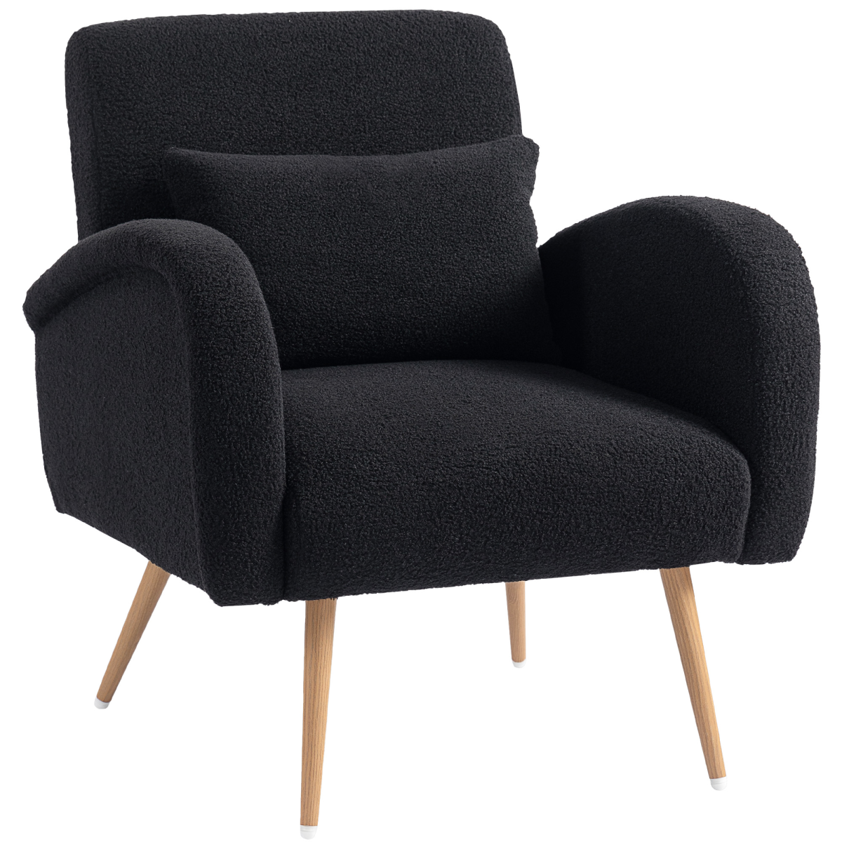 HOMCOM Teddy Fleece Upholstered Accent Chair with Metal Legs, Black