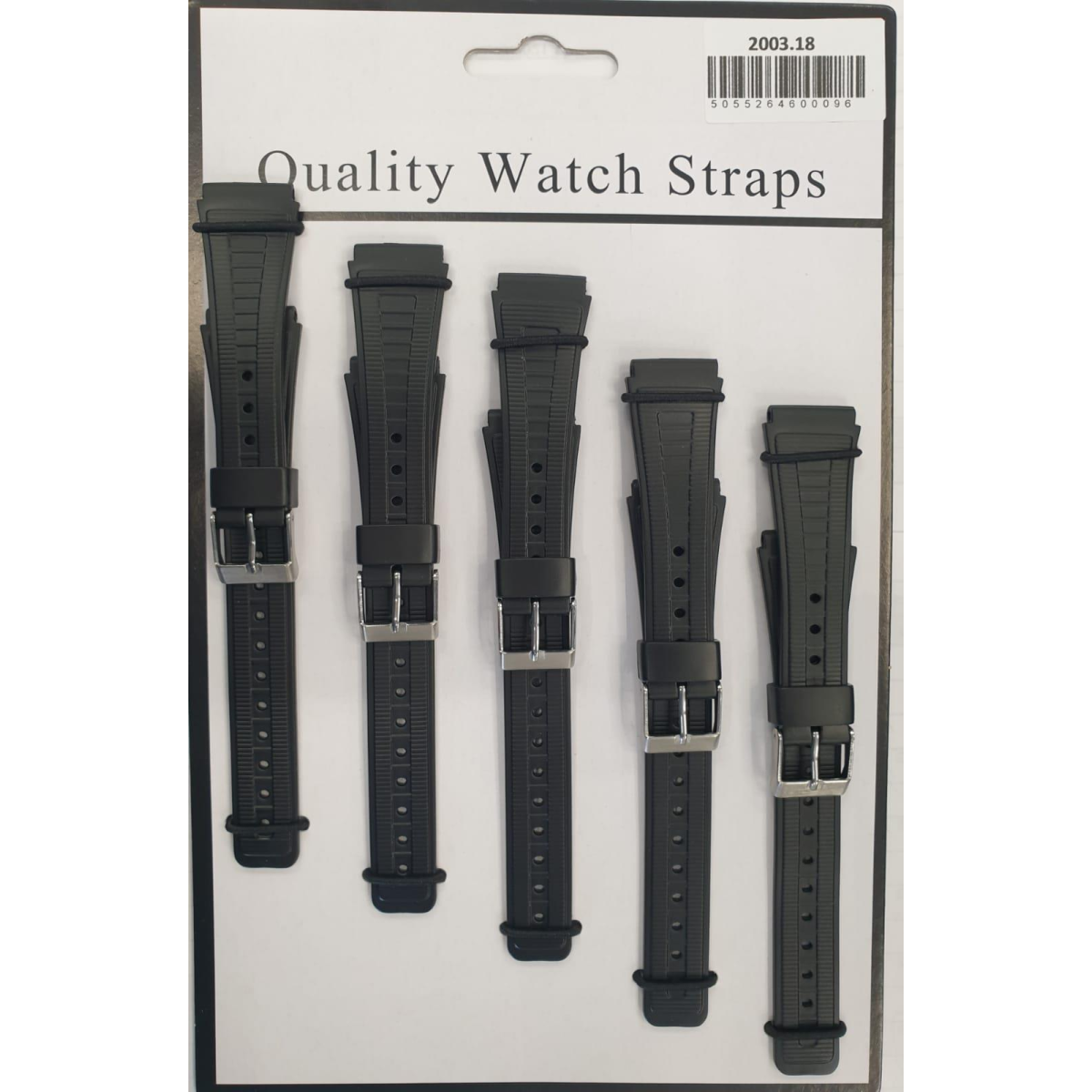 2003 5PK BLACK PU WATCH STRAPS 18mm
